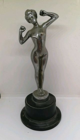 Lovely 100 Art Deco Chromed Nude Figure On Base.