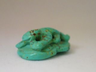 Vintage Chinese Carved Natural Turquoise Pendant Of Frog On Lily Pad