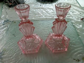 Art Deco Candlesticks Pink Glass 1930s Pretty