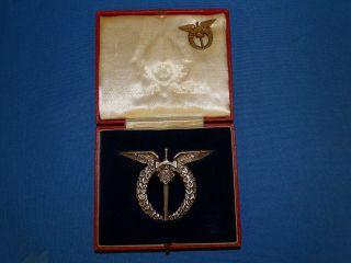 Cased Wwii Czechoslovakian Pilot / Observer Badge & Mini,  Spink London (b35)