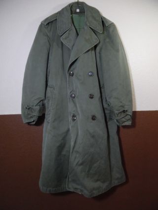 Vtg Us Army Military Trench Coat And Liner Green Short Small