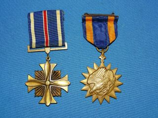 Wwii Aaf Medal Pair,  Named To: Lt.  Col.  Geo B.  Greene Jr 1942 (a25)