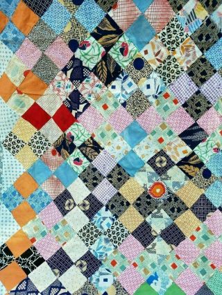 Vintage 1940 ' s 50 ' s Small Squares FEEDSACK Fabric Quilt Top 82 x 64 To Finish 2