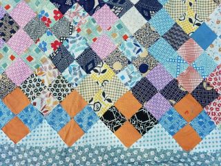 Vintage 1940 ' s 50 ' s Small Squares FEEDSACK Fabric Quilt Top 82 x 64 To Finish 4