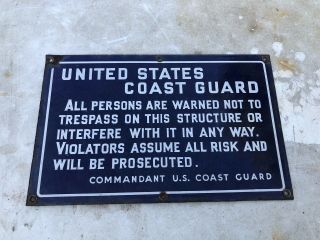 United States Coast Guard Porcelain Sign Warning Maritime Vtg Army Lighthouse