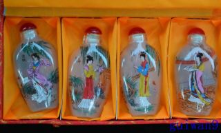 Collectable Chinese Glass Inner Paint Three Belle Set Souvenir Old Snuff Bottle