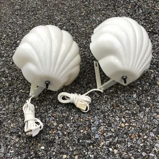 Vintage Pair Art Deco Wall Mount Sconces Clam Scalloped Shell Shade Lights