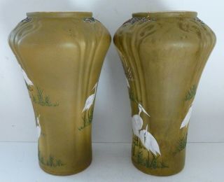 Antique Art Nouveau Pottery Japanese Chinese Stork Crane Bird Vases Urn HUGE 5
