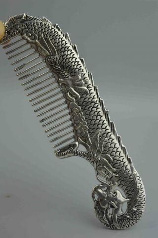 Collectable Handwork Miao Silver Carve Dragon Head Royal Family Old Tibet Comb