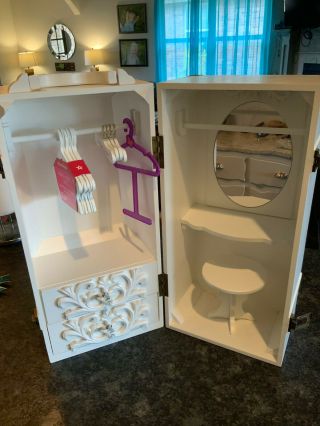 American Girl Doll Wooden Wardrobe Armoire Carry Travel Case Clothing Storage