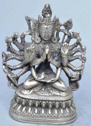 Collectable Chinese Old Miao Silver Carve Thousand - Hand Buddha Pray Tibet Statue