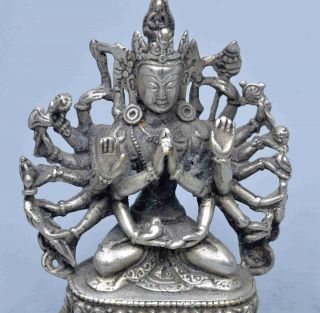 Collectable Chinese Old Miao Silver Carve Thousand - Hand Buddha Pray Tibet Statue 2