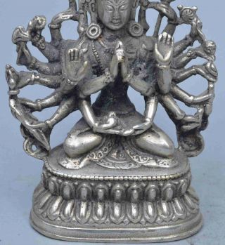 Collectable Chinese Old Miao Silver Carve Thousand - Hand Buddha Pray Tibet Statue 3