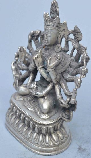 Collectable Chinese Old Miao Silver Carve Thousand - Hand Buddha Pray Tibet Statue 4