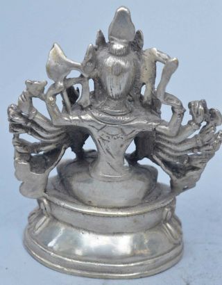 Collectable Chinese Old Miao Silver Carve Thousand - Hand Buddha Pray Tibet Statue 5