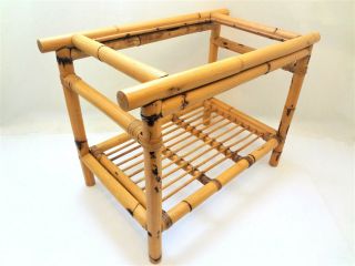 Small Boho Chic Vintage Rectangular Bamboo Side Table