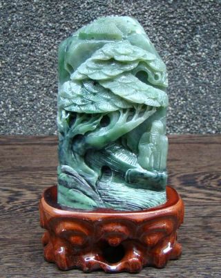 Natural Hetian Jade Jasper Hand - Carved Statue Scenery Exquisite Cert 0184