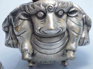 Collectable Ancient Handwork Miao Silver Carve Four Bull Pray Old Incense Burner 4