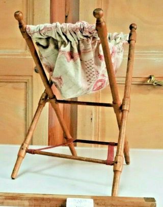 Antique French Mini Sewing Basket Toile De Jouy Wood Home Made Excell.