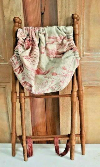 Antique French Mini Sewing Basket Toile de Jouy Wood Home Made Excell. 6