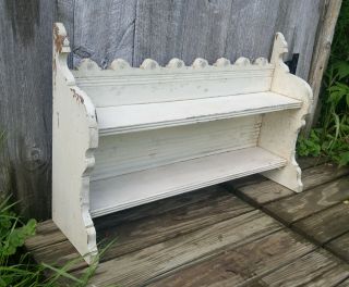Antique Shabby White Farmhouse Kitchen 2 Tier Wall Shelf Cup Spice Rack