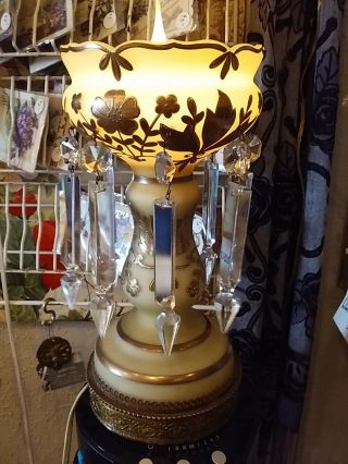 Antique Art Glass Lamp Hand Enameled