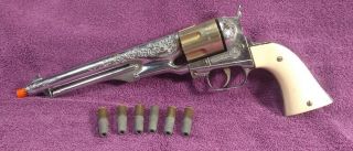 Vintage Hubley Colt 45 13 1/2 " Diecast Toy Cap Gun Pistol & Toy Bullets
