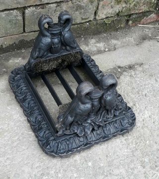 Antique Victorian Cast Iron Boot Scraper With Brushes Ornate