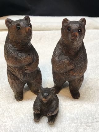 Antique Black Forest Carved Wood 3 Bear Family W/ Glass Eyes (mama,  Papa,  Baby)