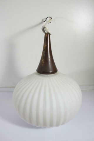 Vintage Mid - Century Modern Louis Calff Teak Hanging Lamp Chandelier Light