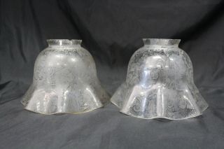 Antique Floral Etched Glass Gas Oil Lamp Shade Victorian Fitter 2 1/4 "