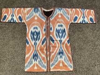 Traditional Silk Uzbek National Adras Jacket Frock Coat