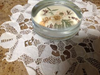 Rare ANTIQUE IRISH FLAT PAPER WEIGHT Real Flowers 2 3/4 