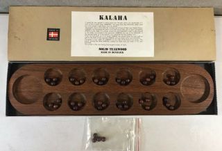 Denmark Kalaha Teak Wood Danish Game Board With Balls Vtg Tray