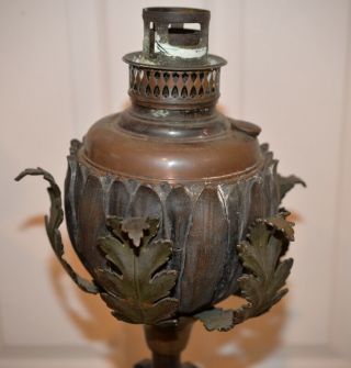 Antique Art Nouveau 19th century Bronze Lotus Flower Figural Oil Lamp (1897) 5