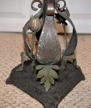 Antique Art Nouveau 19th century Bronze Lotus Flower Figural Oil Lamp (1897) 6