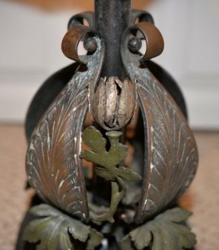 Antique Art Nouveau 19th century Bronze Lotus Flower Figural Oil Lamp (1897) 7