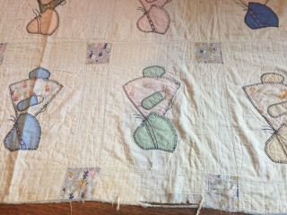 Antique Feed Sack Handmade Quilt Hand Quilted Applique Sun Bonnet Sue 84”x72” 5
