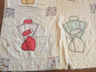 Antique Feed Sack Handmade Quilt Hand Quilted Applique Sun Bonnet Sue 84”x72” 6