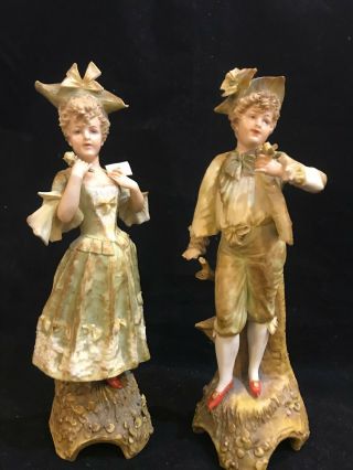 Antique Ernst Wahliss Turn Wien Austria Porcelain Figurine Girl & Boy
