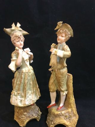 Antique Ernst Wahliss Turn Wien Austria porcelain Figurine girl & boy 6