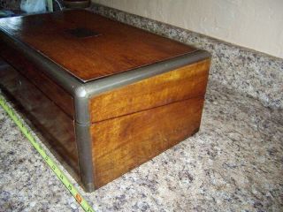 Antique Brass Bound Captain campaign Writing Lap Desk Box 15 i/2 in cond 2
