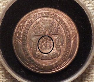 dug Civil War Connecticut coat button w/ Scovill Mfg Co / Waterbury rmdc b/m 3