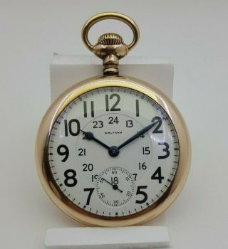 1915 Waltham Crescent St Railroad 21 Jewel 16 Size M1908 24hr Dial Pocket Watch