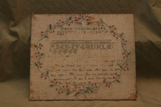Antique 1806 Textile Sampler 10x12 " Linen Embroidered Signed Betty Leigh W Loss