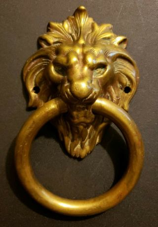 Vintage Antique Salvaged Solid Brass Lions Head Door Knocker