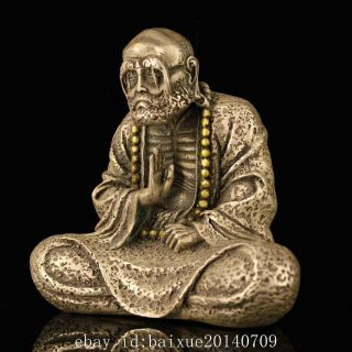 chinese old Copper plating silver Bodhidharma Buddha statue /qianlong mark f01A 4