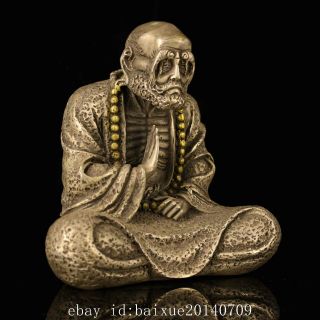 chinese old Copper plating silver Bodhidharma Buddha statue /qianlong mark f01A 5