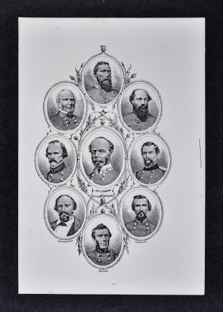 1865 Civil War Print Confederate Generals Johnson Bragg Forest Hood Price Hardee
