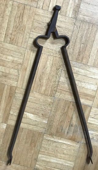 Vintage Wrought Iron Log Grabber Claw Firewood Tongs Log Lifter Fireplace Tool B 5